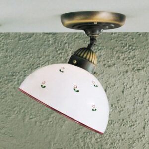 Deckenleuchte NONNA, Altmessing, Streublumen Rosa, Glatter Rand