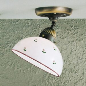 Deckenleuchte NONNA, Altmessing, Streublumen Rosa, Glatter Rand