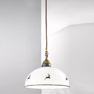 Hängeleuchte NONNA, Altmessing, Hirsch Grün