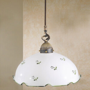 Hängeleuchte NONNA, Altmessing, Streublumen Grün