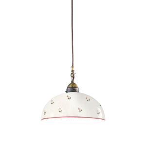 Hängeleuchte NONNA, Altmessing, Streublumen Rosa, Glatter Rand