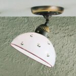 Deckenleuchte NONNA, Altmessing, Streublumen Rosa, Glatter Rand