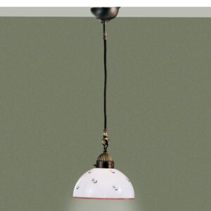 Hängeleuchte NONNA, Altmessing, Streublumen Rosa, Glatter Rand