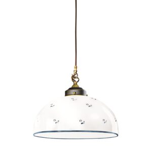 Hängeleuchte NONNA, Altmessing, Streublumen Blau, Glas mit gerade Rand