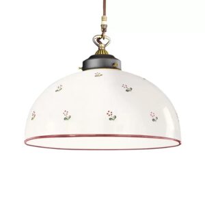 Hängeleuchte NONNA, Altmessing, Streublumen Rosa, Glas mit gerade Rand