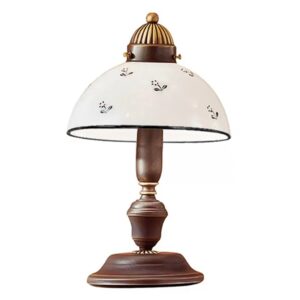 Tischleuchte NONNA, Altmessing, Streublumen Blau, Glatter Rand