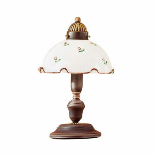 Tischleuchte NONNA, Altmessing, Streublumen Rosa